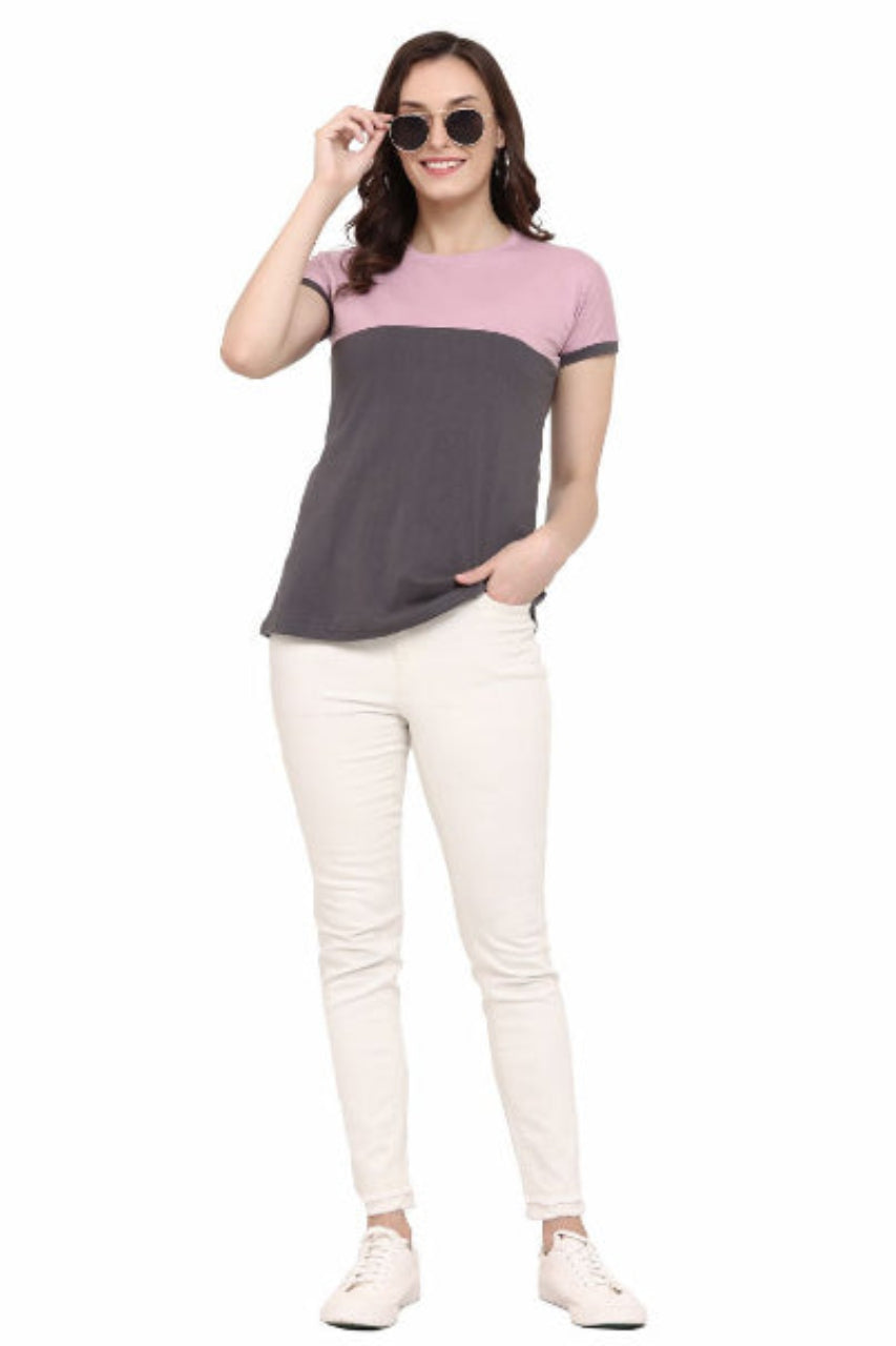 block t-shirt for women violet-dark grey color